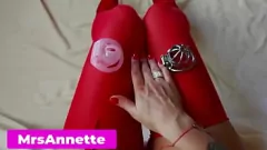 Play Mistress Parades New Chastity Cells to Her Slave: Extended Femdom Session